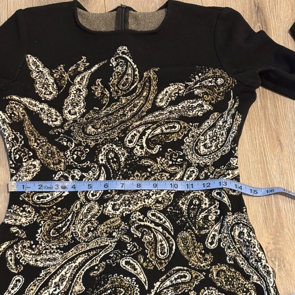 St. John Black and Cream Paisley Long Sleeve Knit Dress - Picture 10 of 12